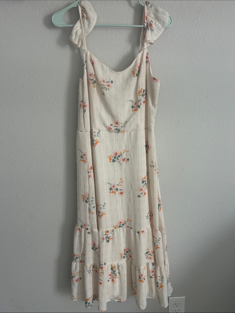 Lily Rose Cream Floral Midi Dress with Orange & Pink Blooms